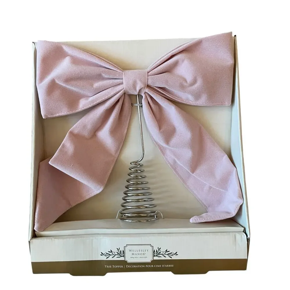 Pink Velvet Bow Tree Topper 12x10 Christmas Holiday Glam by Wellesley Manor NEW